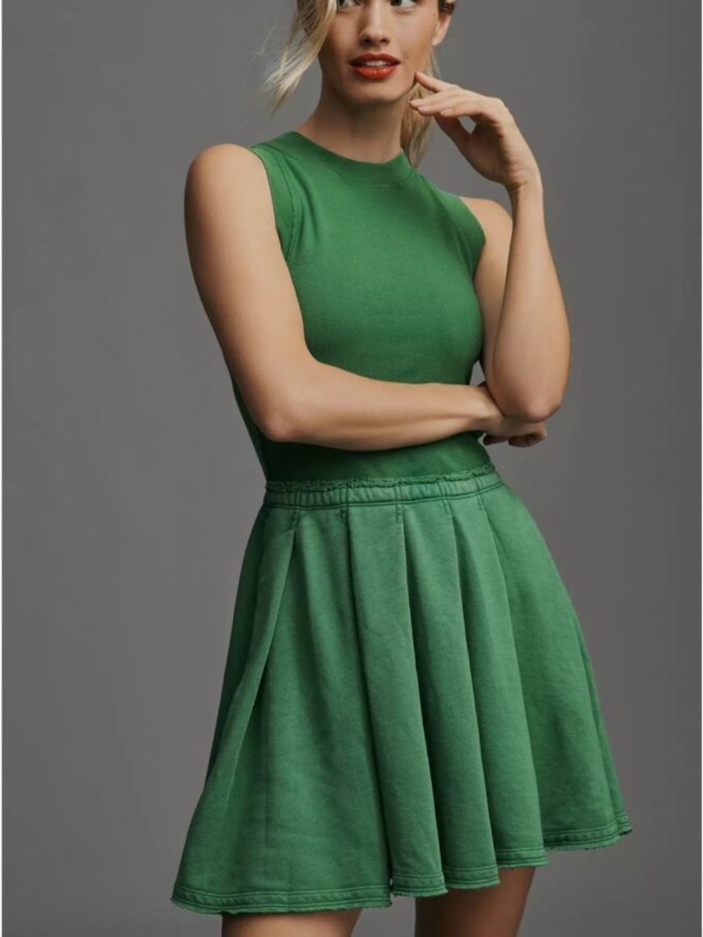 Anthropologie Daily Practice Pleated Mini Dress Kelly Green - Size S
